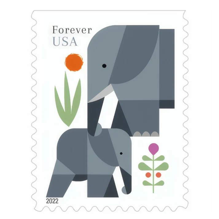 Elephants 2022 1 - USPS Forever Stamps Elephants 2022
