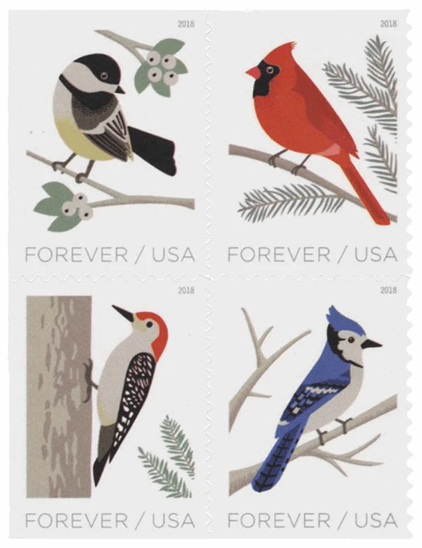 Birds in Winter 2018 1 - USPS Forever Stamps Birds in Winter 2018