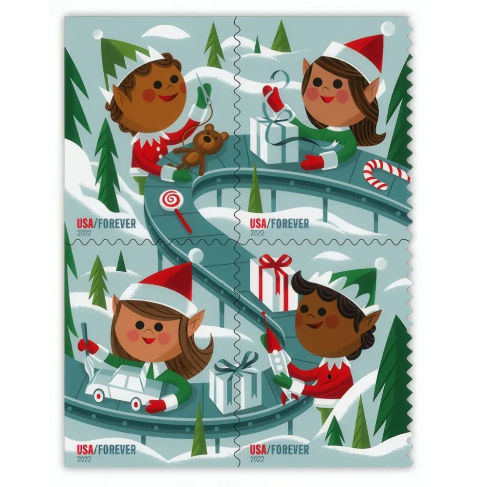 Holiday Elves 2022 1 - USPS Forever Stamps Holiday Elves 2022
