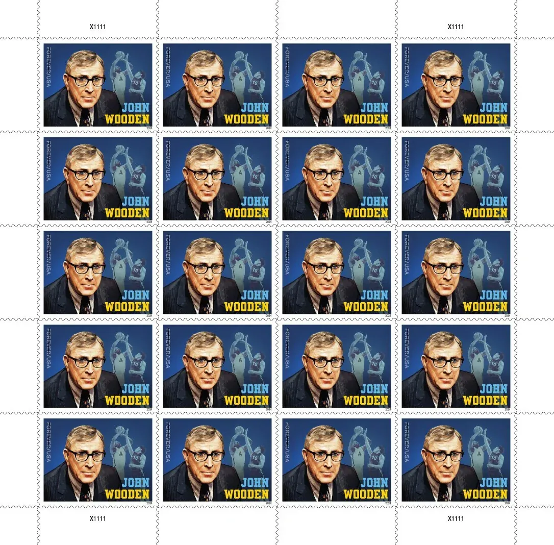 JohnWooden2024_Pane_v1_BV_v1 JohnWooden2024 Pane v1 BV v1 - USPS Forever Stamps
