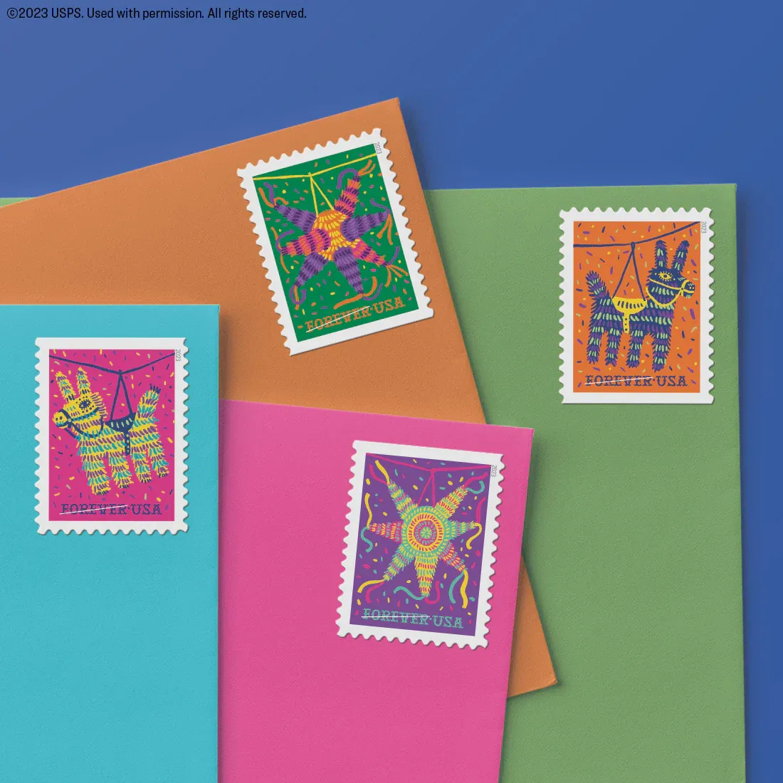 Pinatas2023-StrampsonEnvelopes Pinatas2023 StrampsonEnvelopes - USPS Forever Stamps