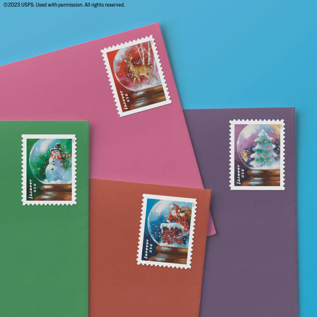 SnowGlobes2023-StampstoEnvelopes SnowGlobes2023 StampstoEnvelopes - USPS Forever Stamps