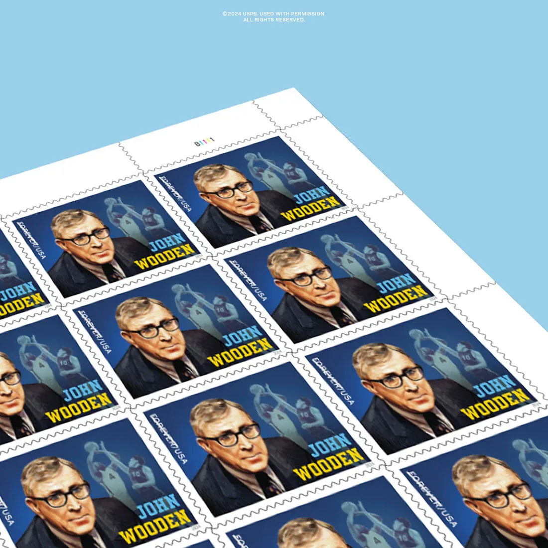 USPS_John_Wooden_2024_Dynamic_Pane USPS John Wooden 2024 Dynamic Pane - USPS Forever Stamps