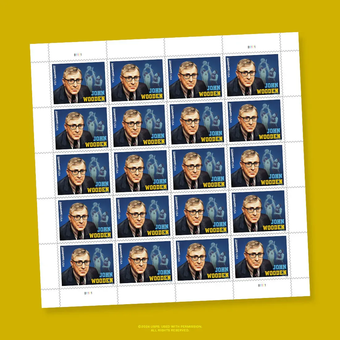 USPS_John_Wooden_2024_Pane USPS John Wooden 2024 Pane - USPS Forever Stamps