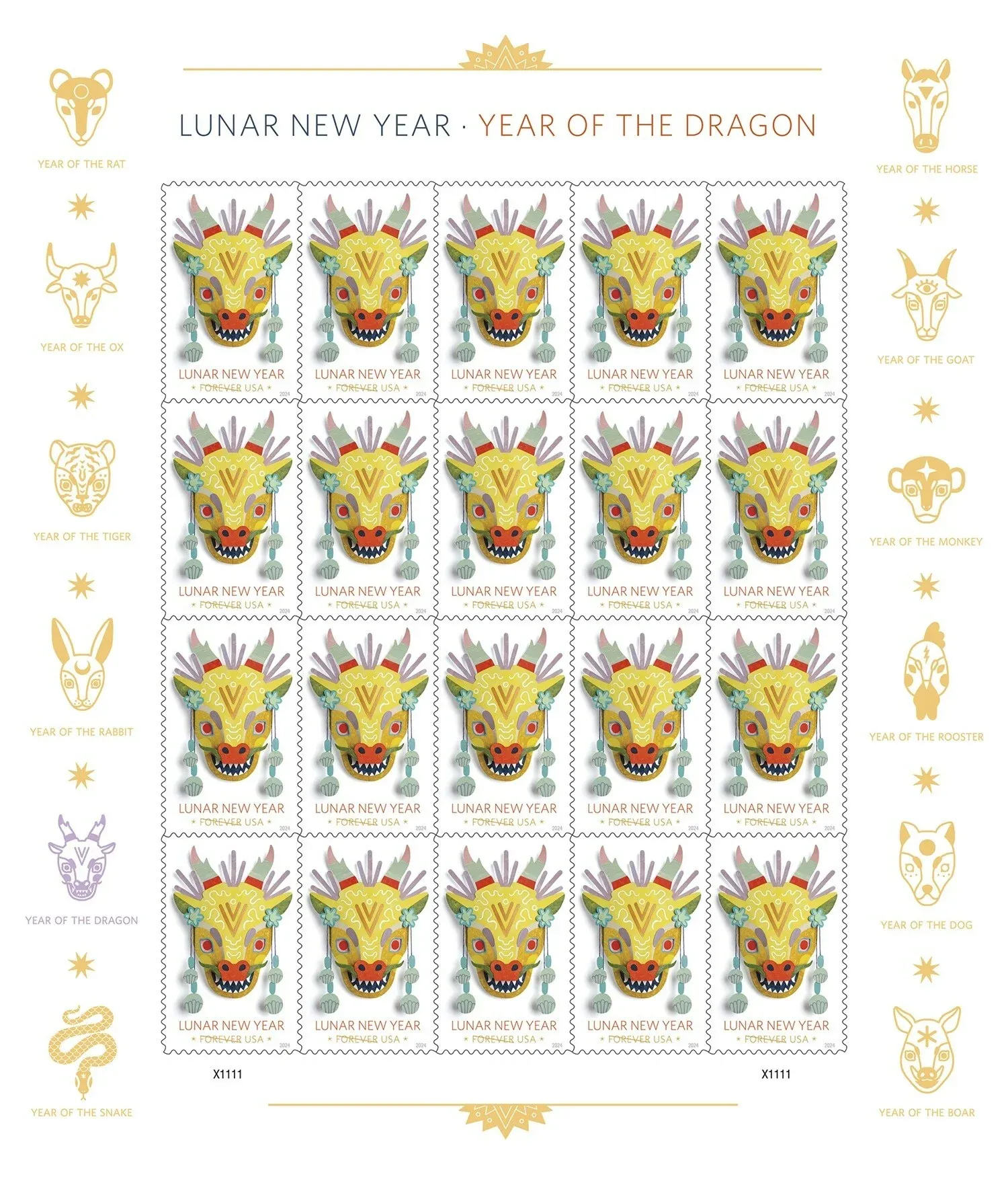 USPS_YearoftheDragon_2024_Stamp_Sheet USPS YearoftheDragon 2024 Stamp Sheet - USPS Forever Stamps